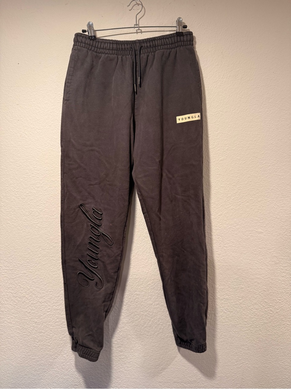 YOUNGLA
 Black Embroidered Logo Joggers
